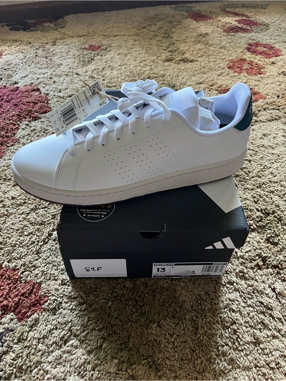adidas White Low-Top Sneakers with Green Heel Tab size 13